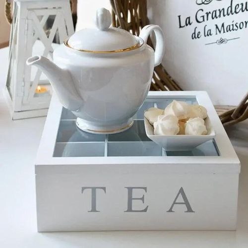 9-Compartment Bamboo Tea Box – Stylish Tea Bag Organizer with Clear Lid & Home Storage Chest