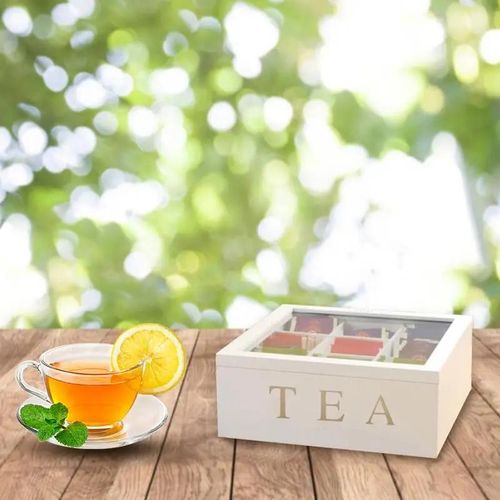 9-Compartment Bamboo Tea Box – Stylish Tea Bag Organizer with Clear Lid & Home Storage Chest
