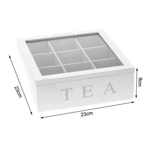 9-Compartment Bamboo Tea Box – Stylish Tea Bag Organizer with Clear Lid & Home Storage Chest