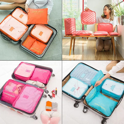 Travel Suitcase Organizer with Foldable Cosmetic Organizer, Travel Luggage Organizer Packing Cubes, Waterproof Storage Bags - Set of 8Pcs