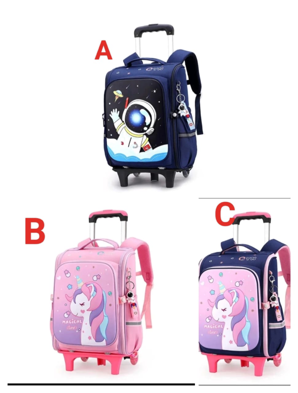 Durable Fashion Wheeled School Backpack – High-Capacity Oxford Trolley Bag with Detachable Wheeled Backpack PINK