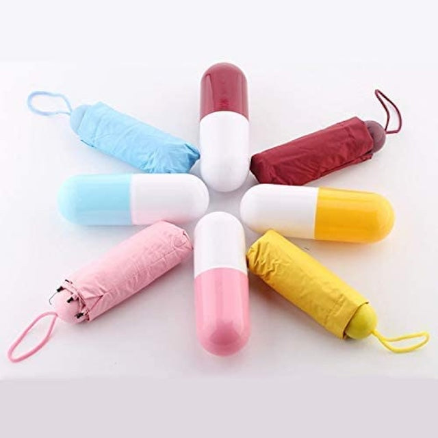 Capsule Umbrella, Ultra Light and Small Mini Umbrella with Cute Capsule Case, Multicolor Folding Compact Pocket Umbrella