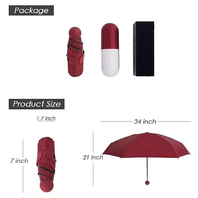 Capsule Umbrella, Ultra Light and Small Mini Umbrella with Cute Capsule Case, Multicolor Folding Compact Pocket Umbrella