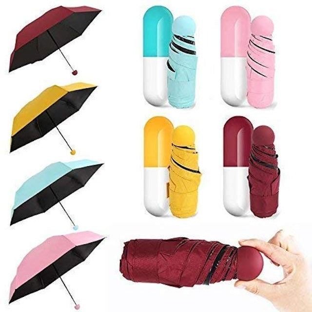 Capsule Umbrella, Ultra Light and Small Mini Umbrella with Cute Capsule Case, Multicolor Folding Compact Pocket Umbrella