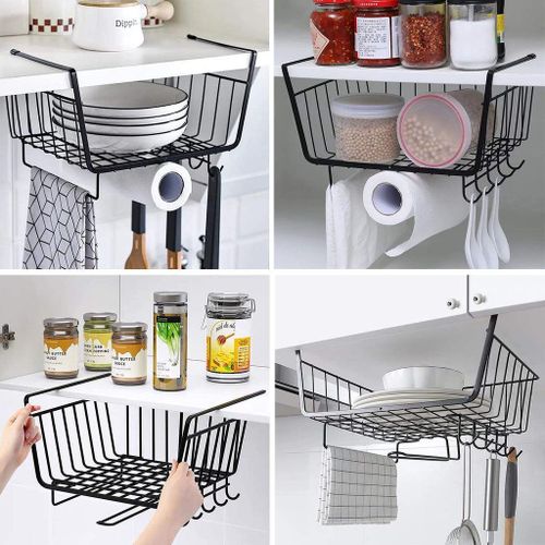 Under Shelf Hanging Metal Wire Storage Basket Organizer Removable for Kitchen, Cupboards, Shelves, Cabinet, Bathroom, Office