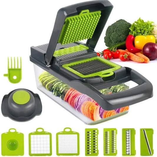 16-Piece Multi-Functional Vegetable Cutter & Chopper Set — All-in-One Kitchen Prep Tool with Interchangeable Blades